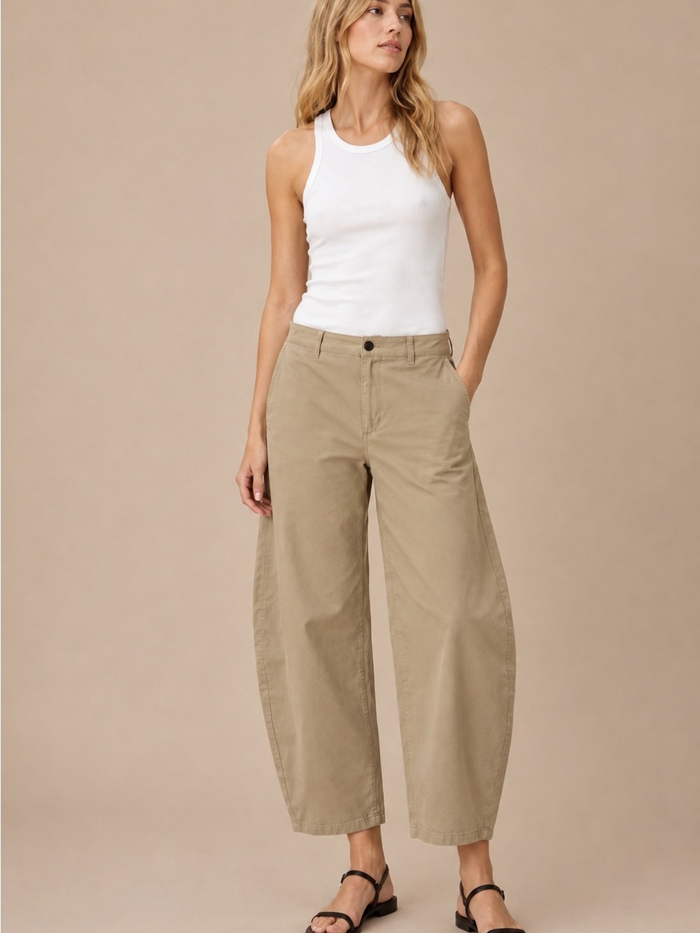 J.Crew Re-Imagined Barrel Leg Pants Size 28 Beige Cotton Linen Blend